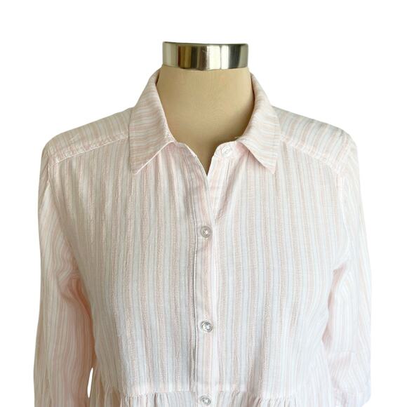 C EST 1946 Pink & White Striped Tiered Shirt Dress Tunic MEDIUM Cottage Bohemian - Picture 2 of 9